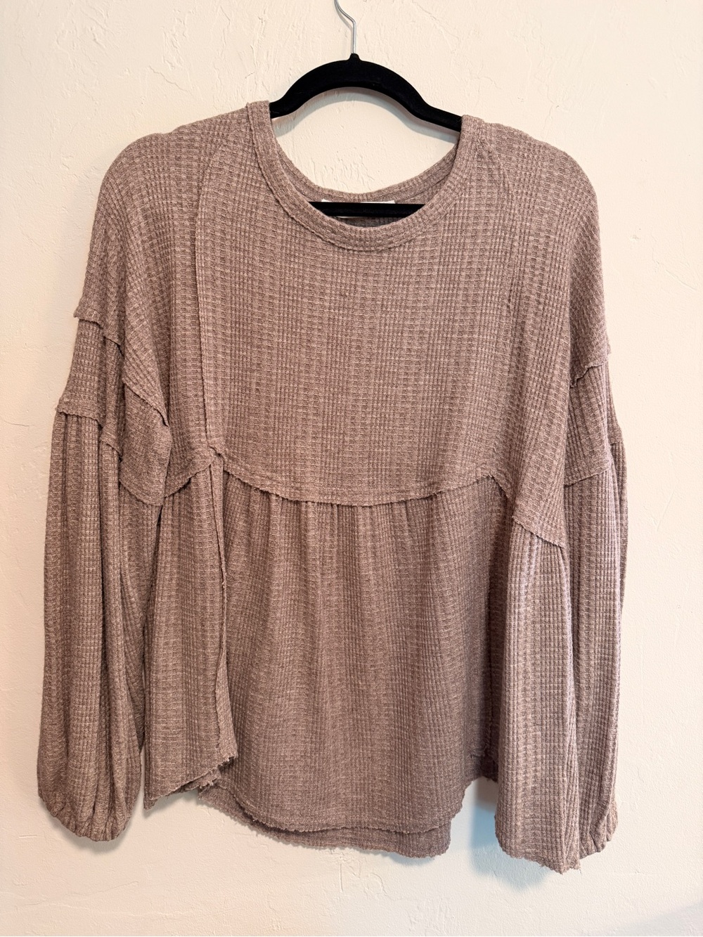 Altar'd State Taupe Waffle-Knit Ruching Pullover